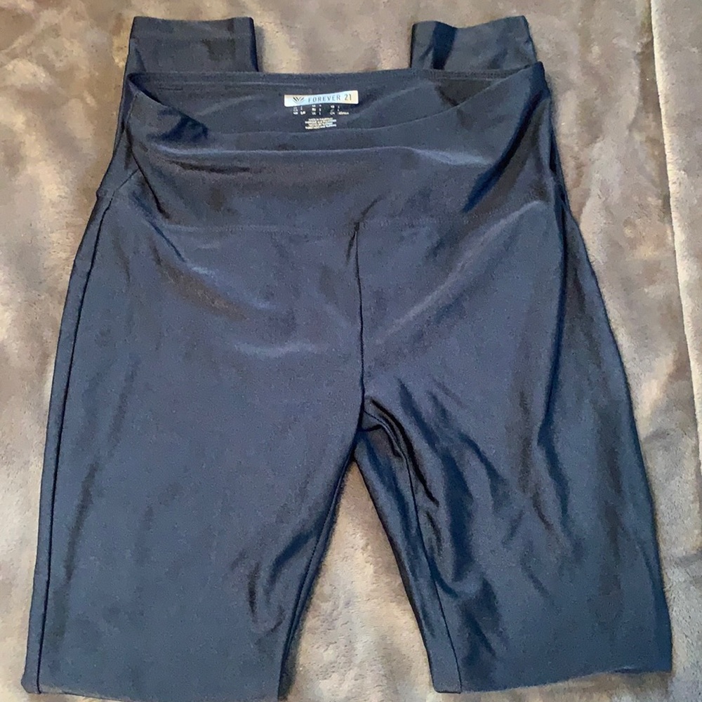 Shiny navy blue workout pants